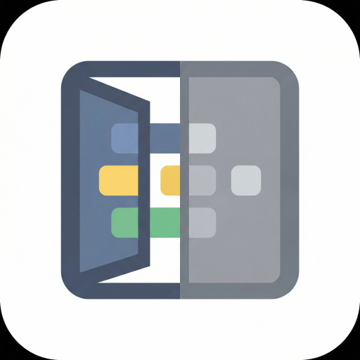 GrayGate app icon showing an open slate-blue gate over coloured bars